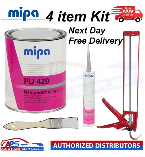 MIPA PU420 1KG SEAM SEALER + PU 400 Grey 310ML+ CAULK GUN WITH BRUSH 4 ITEM KIT